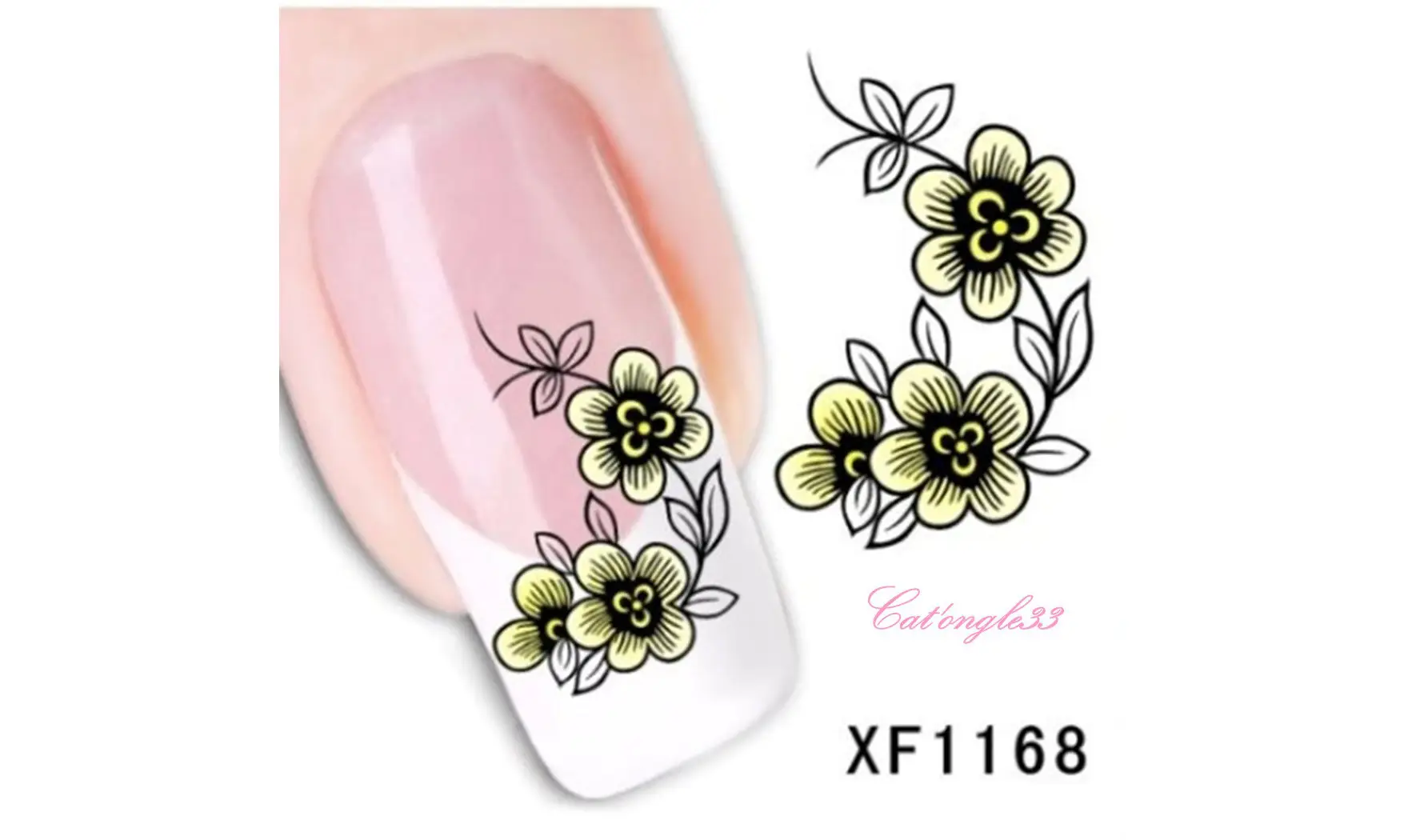 Water decal fleur noire jaune XF1168