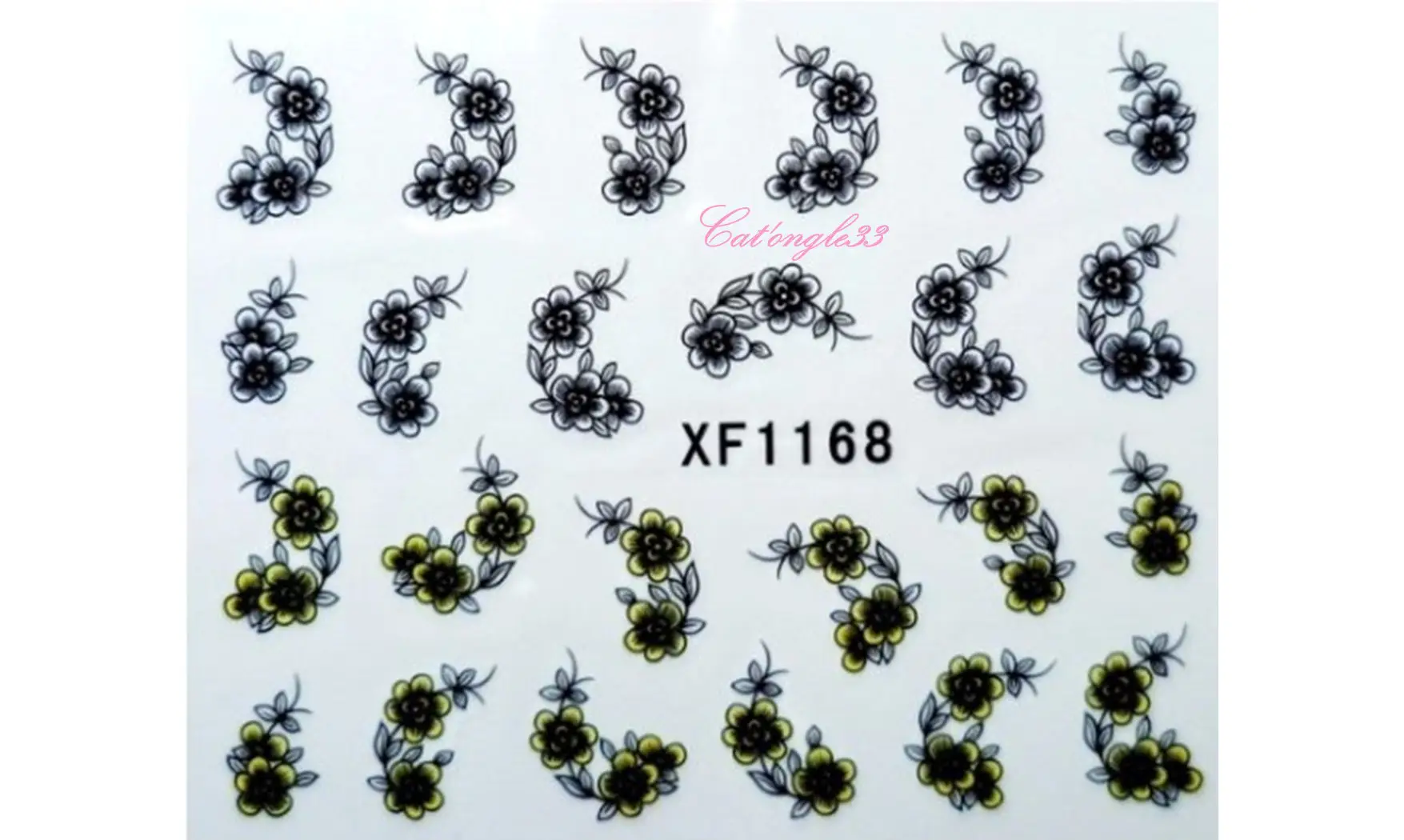 Water decal fleur noire jaune XF1168