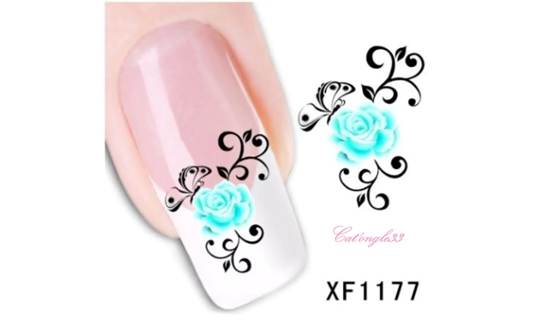 Water decal fleur bleu turquoise XF1177