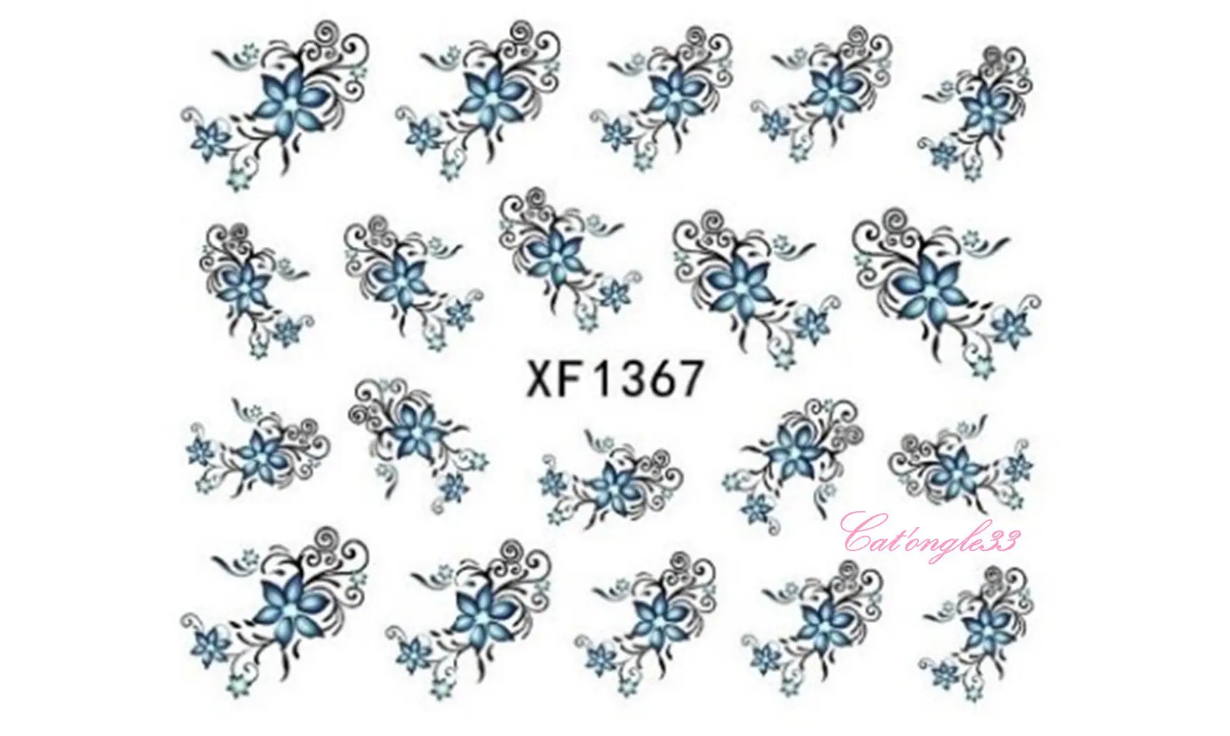 Water decal fleur turquoise vrilleXF1367