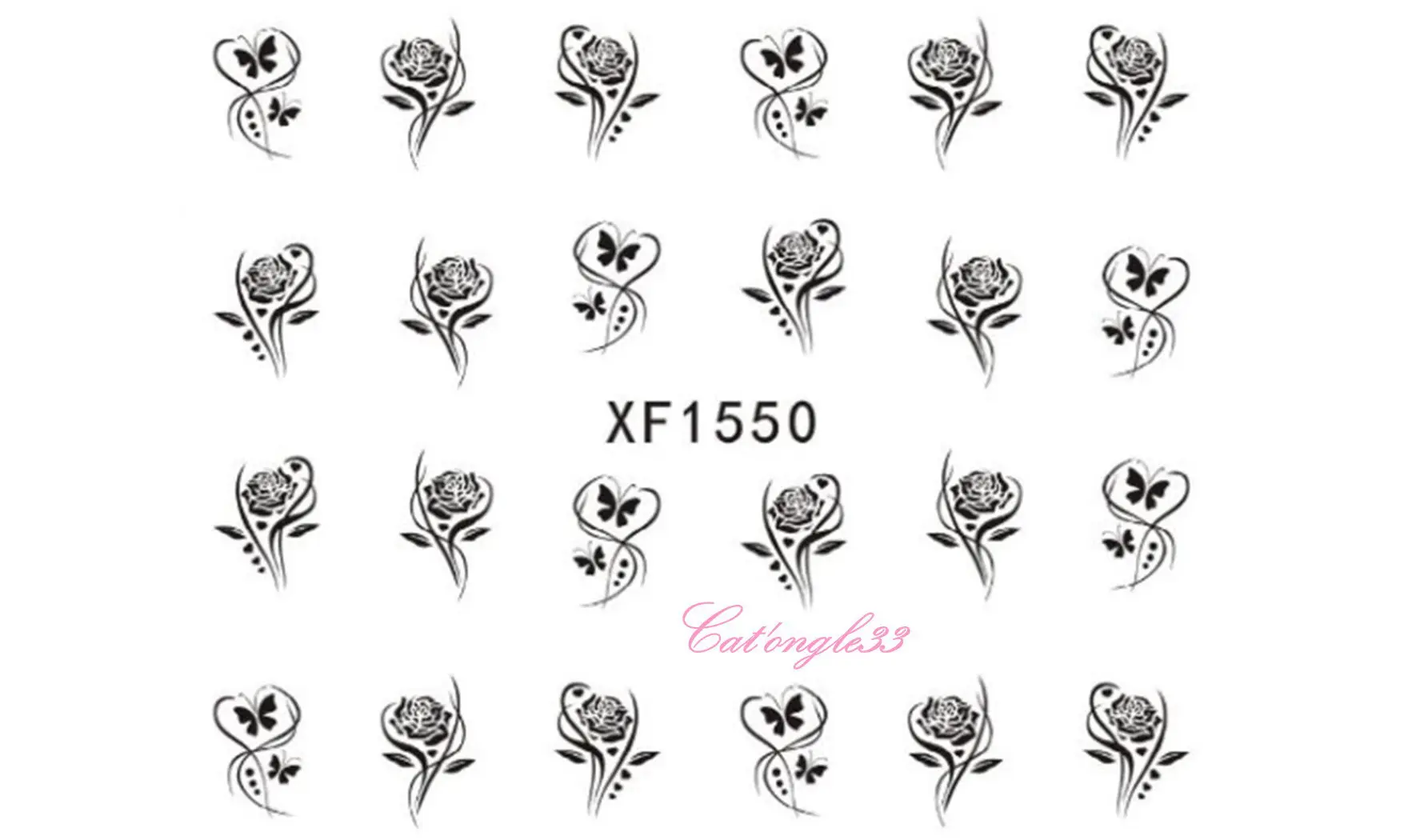 Water decal rose noire papillon XF1550
