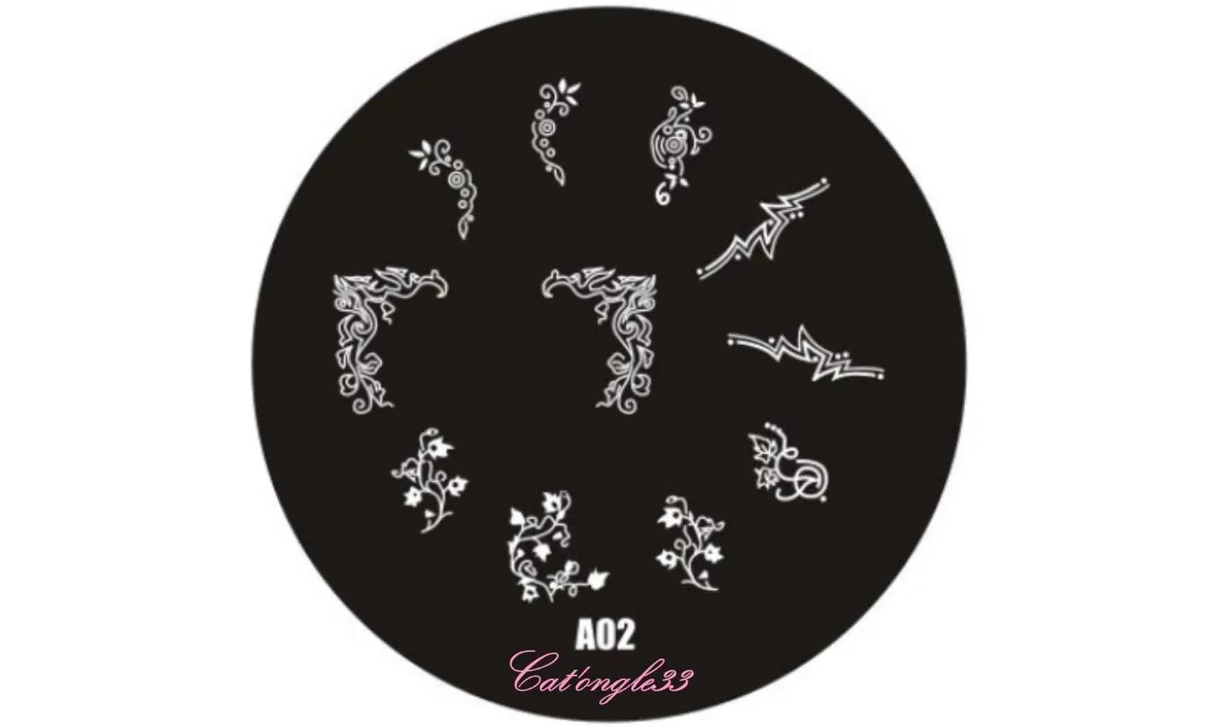 Plaque stamping ronde A02 nail art