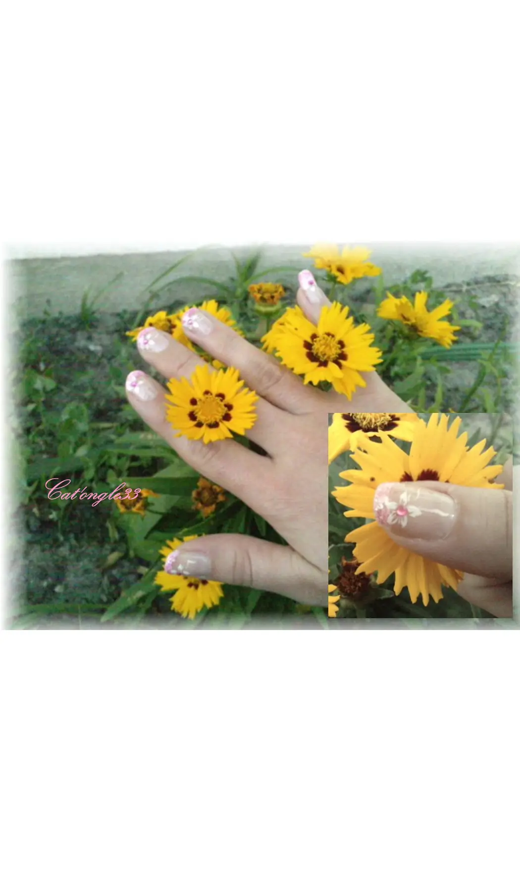 Paillettes fines rose nail art