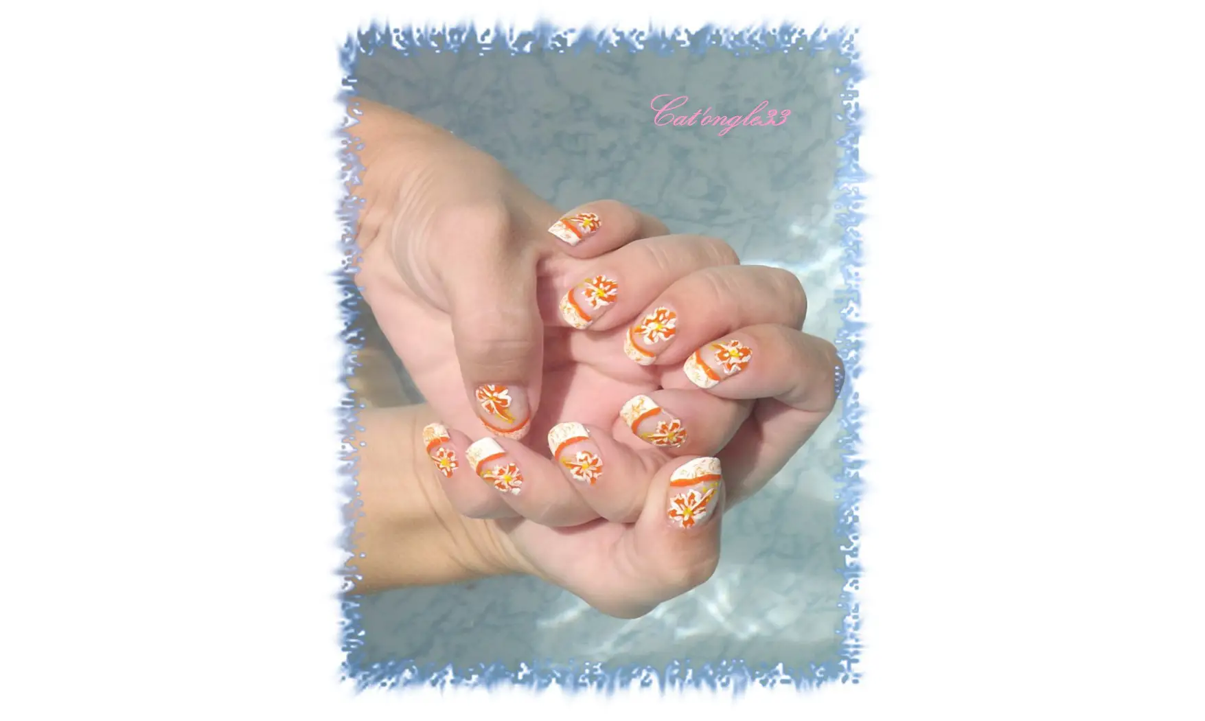 Fils paillettes saumon nail art