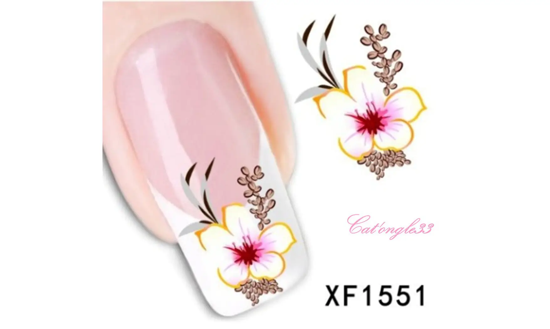 Water decal fleur blanche rose XF1551