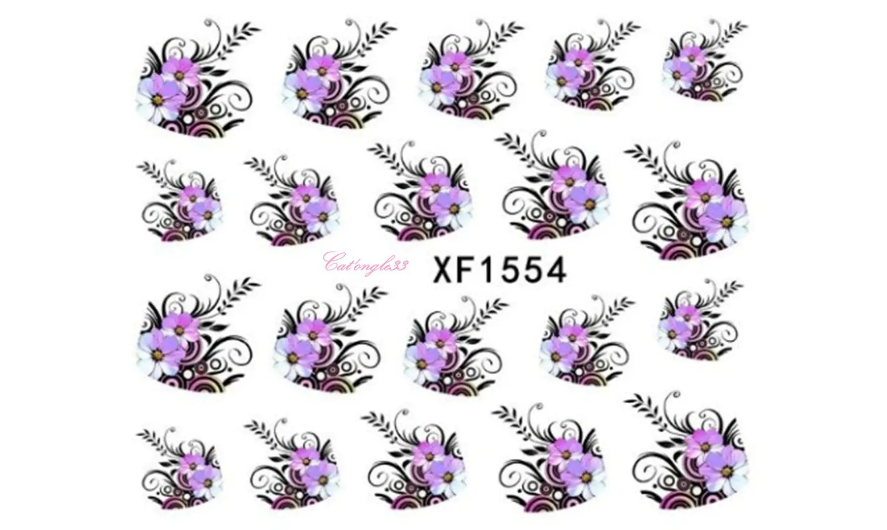 Water decal fleur violette bleu XF1554
