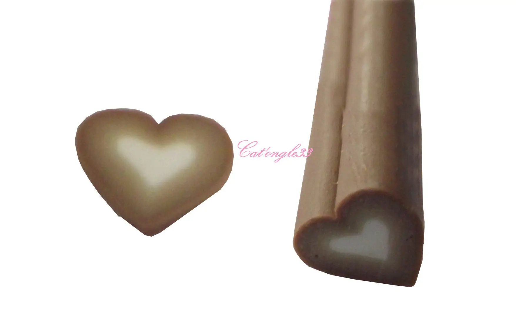 Baton fimo coeur marron blanc
