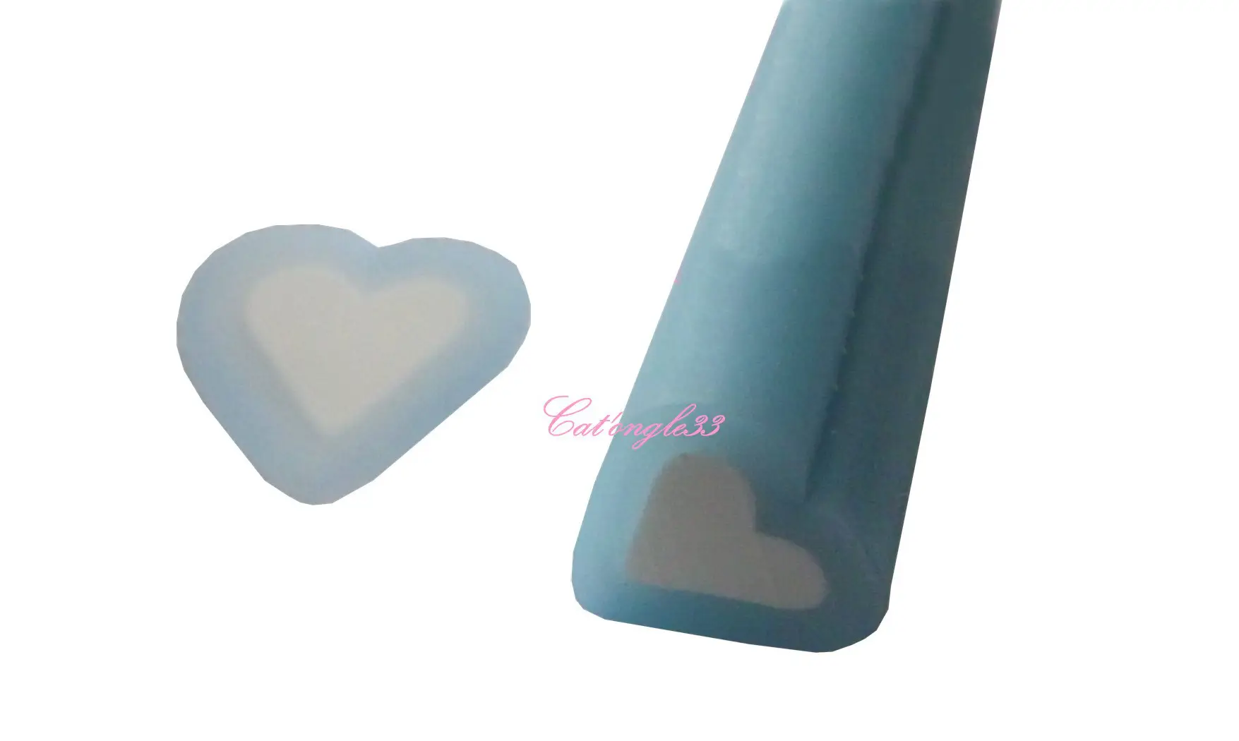 Baton fimo coeur bleu clair blanc