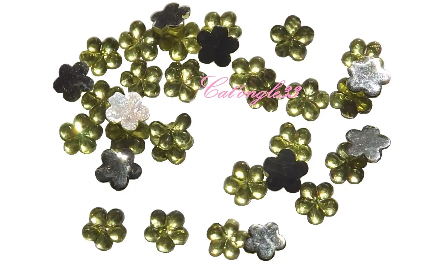Strass fleurs vert mousse