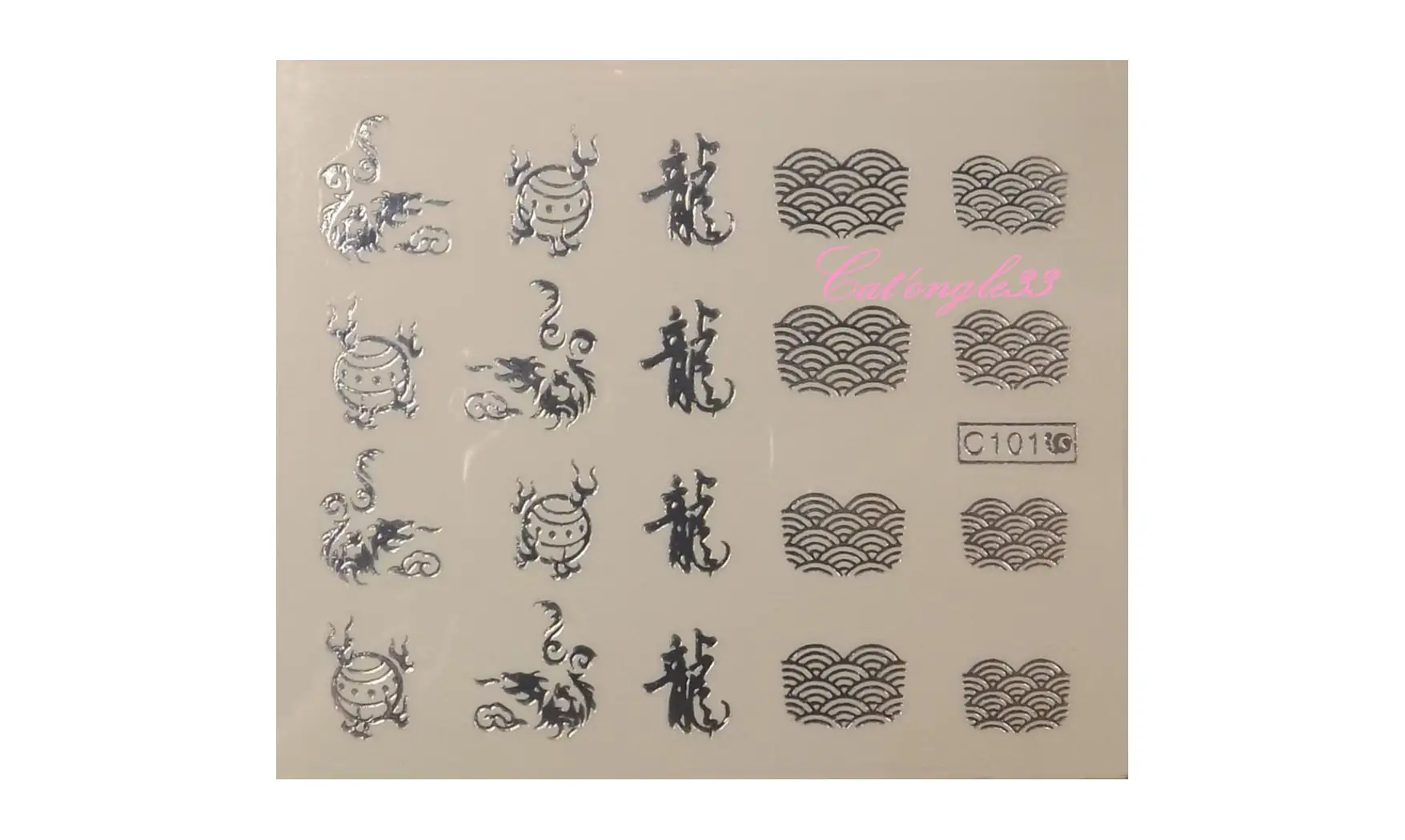 Water décal dragon chinois C101s argent