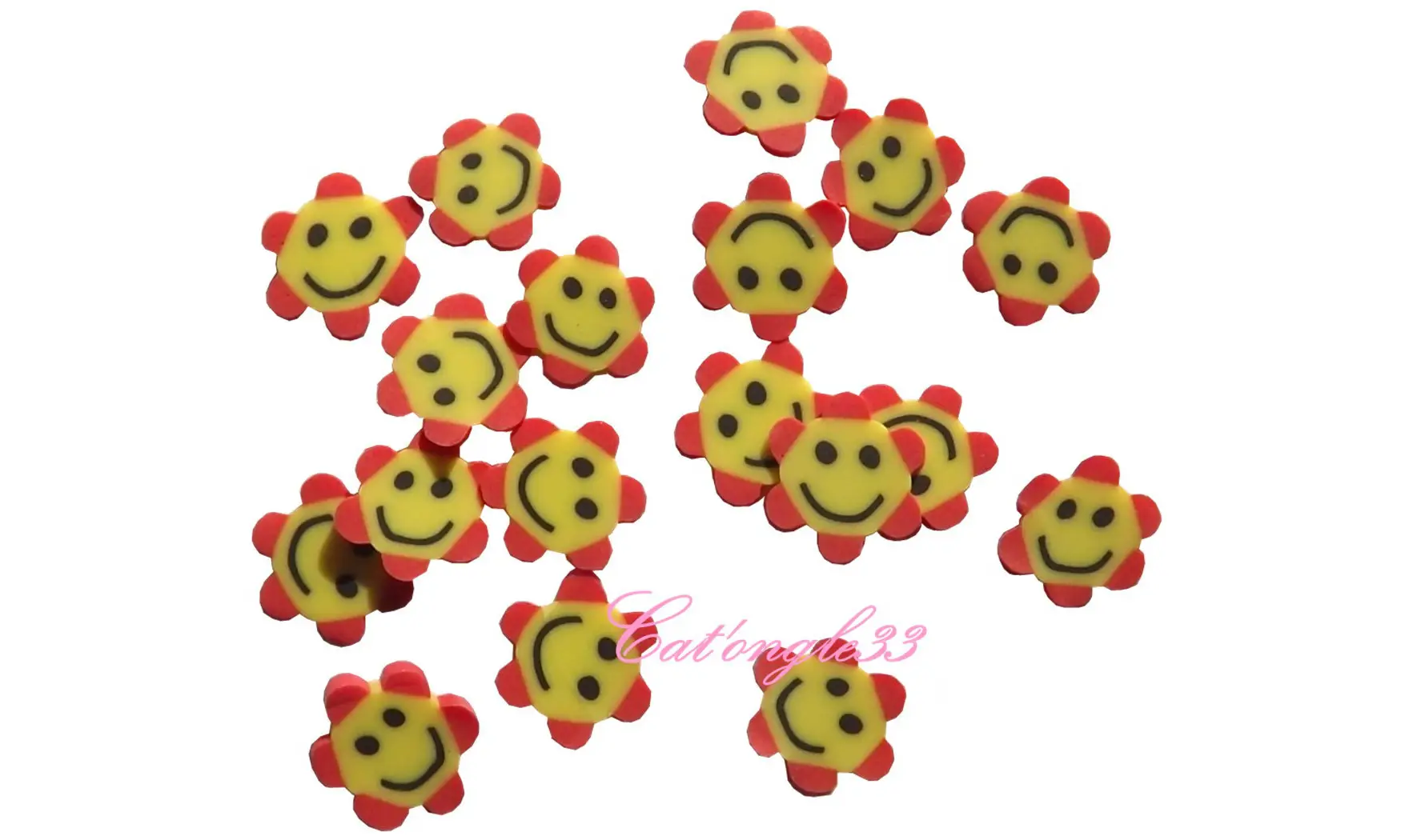 Sachet de fimo smiley fleur rouge
