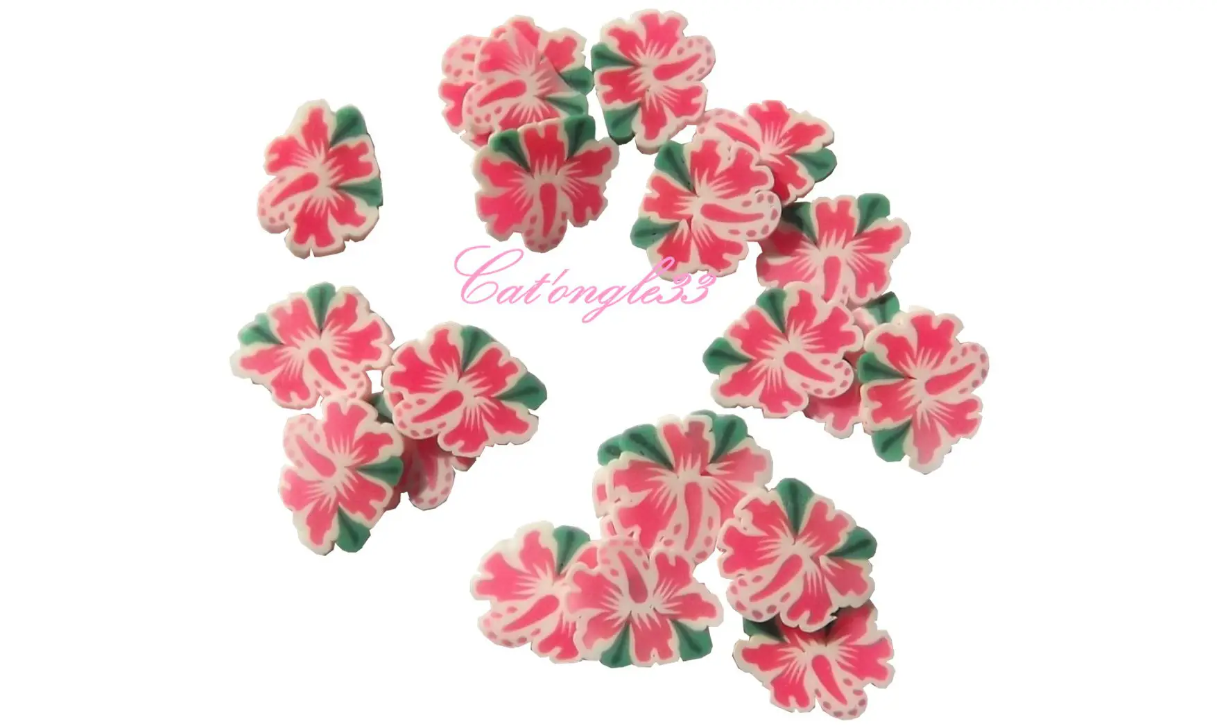 Sachet de fimo hibiscus rouge feuille