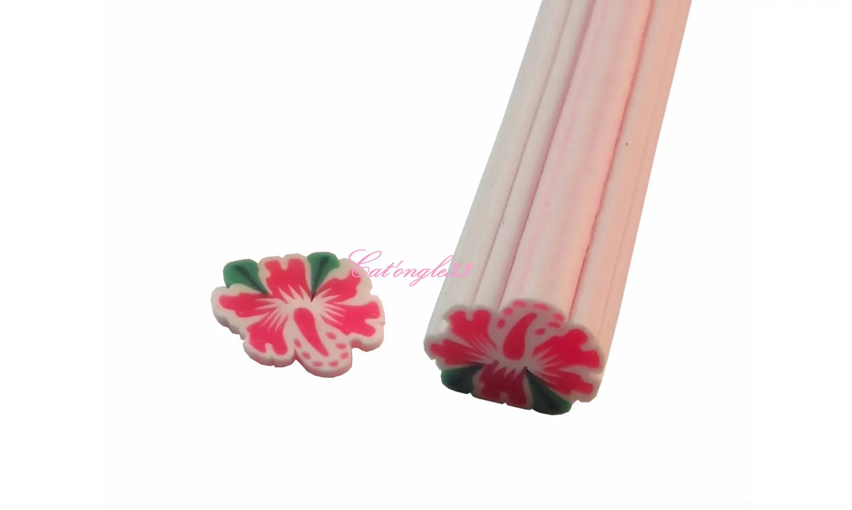 Baton fimo hibiscus rouge feuille