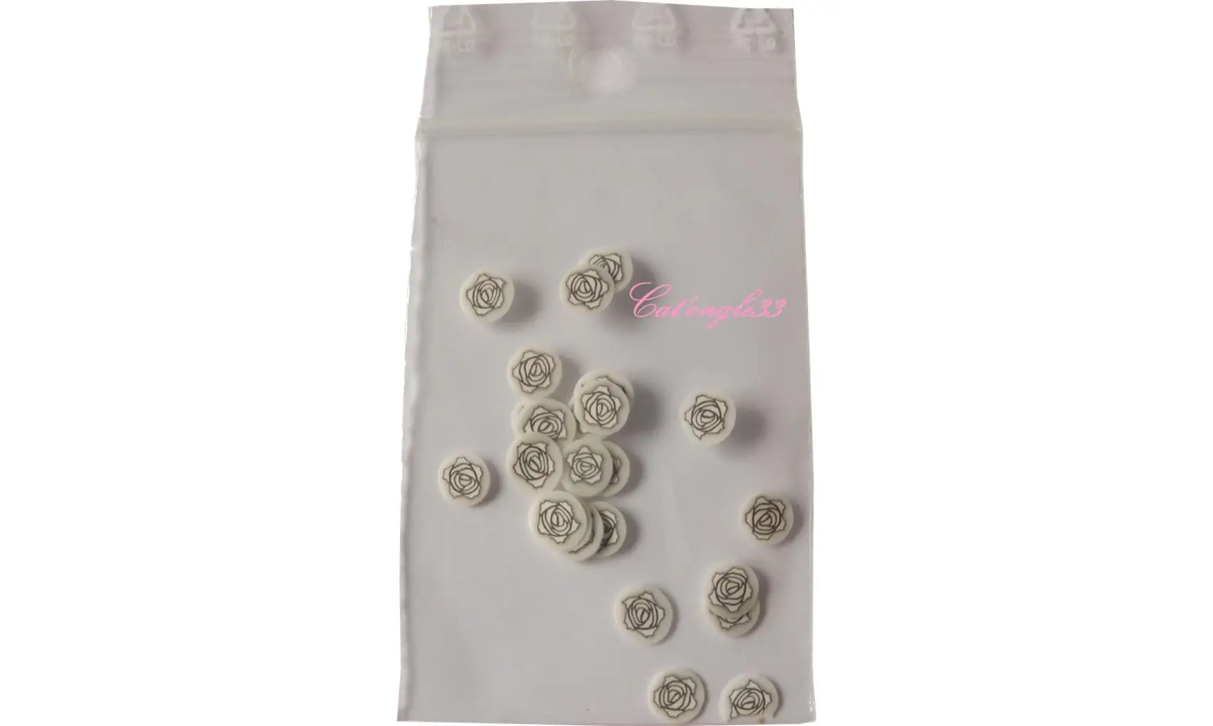 Sachet fimo rose blanche grise