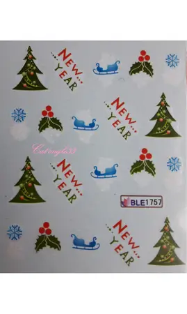 Water décal Noël BLE1757 sapin vert luge