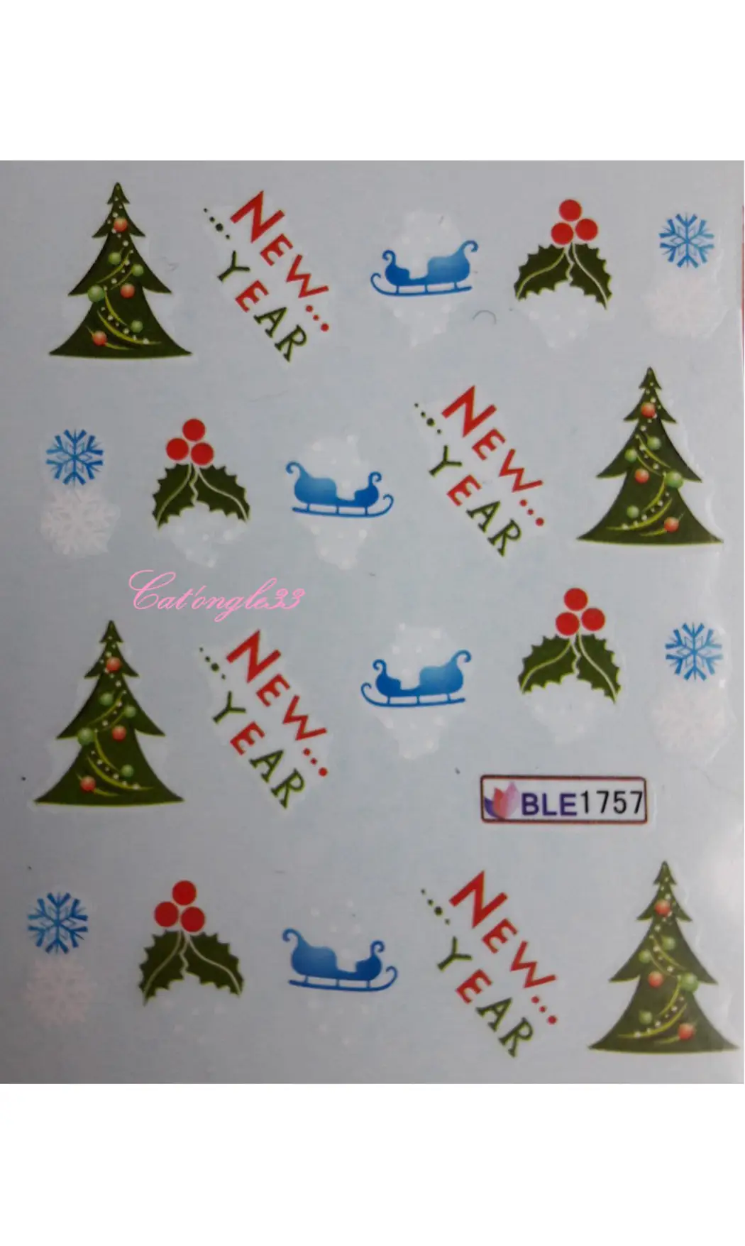 Water décal Noël BLE1757 sapin vert luge