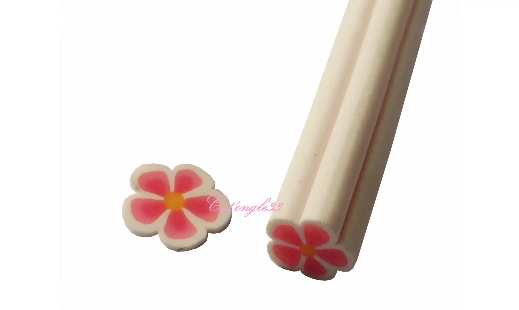 Baton fimo fleur blanche rose