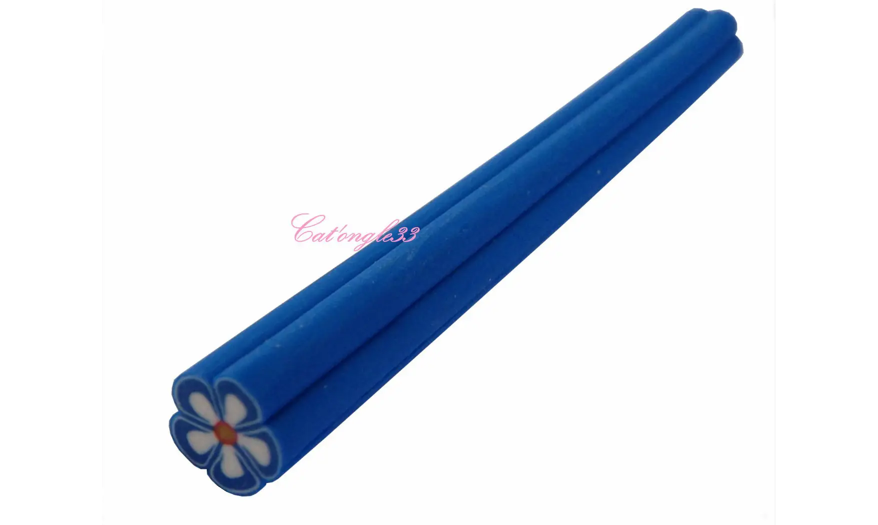 Baton fimo fleur bleu blanche