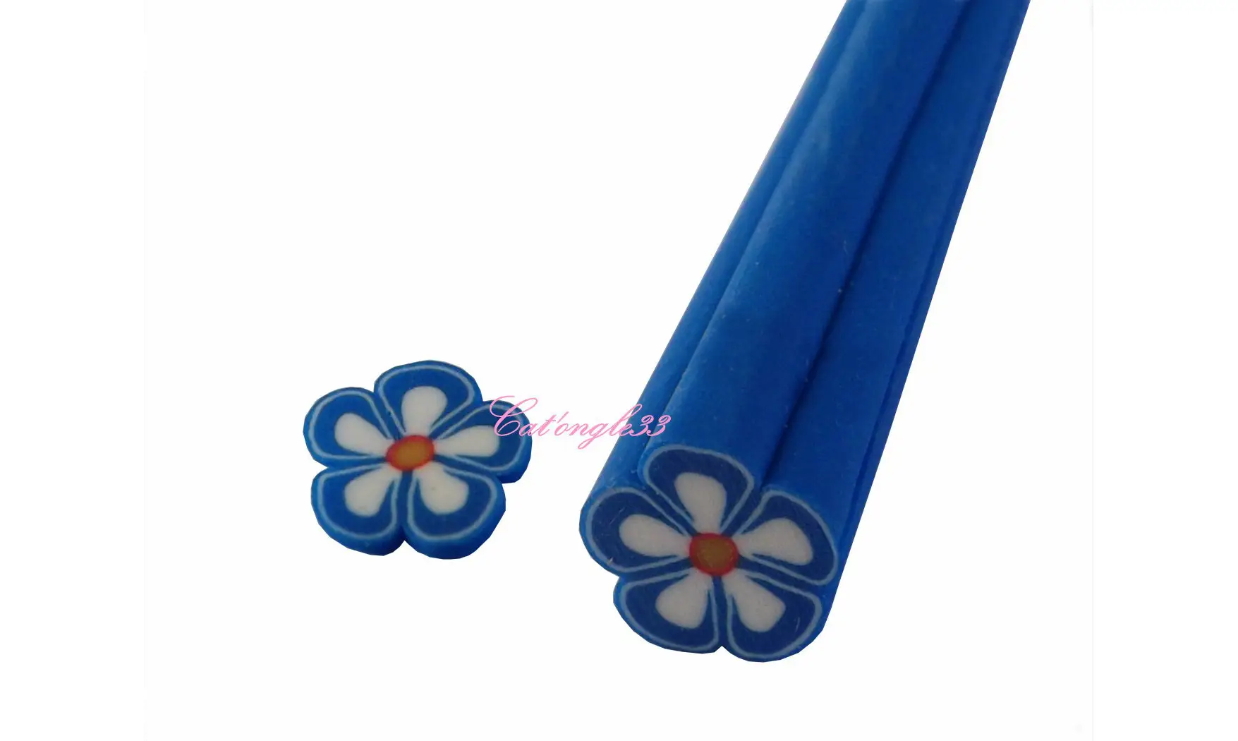 Baton fimo fleur bleu blanche