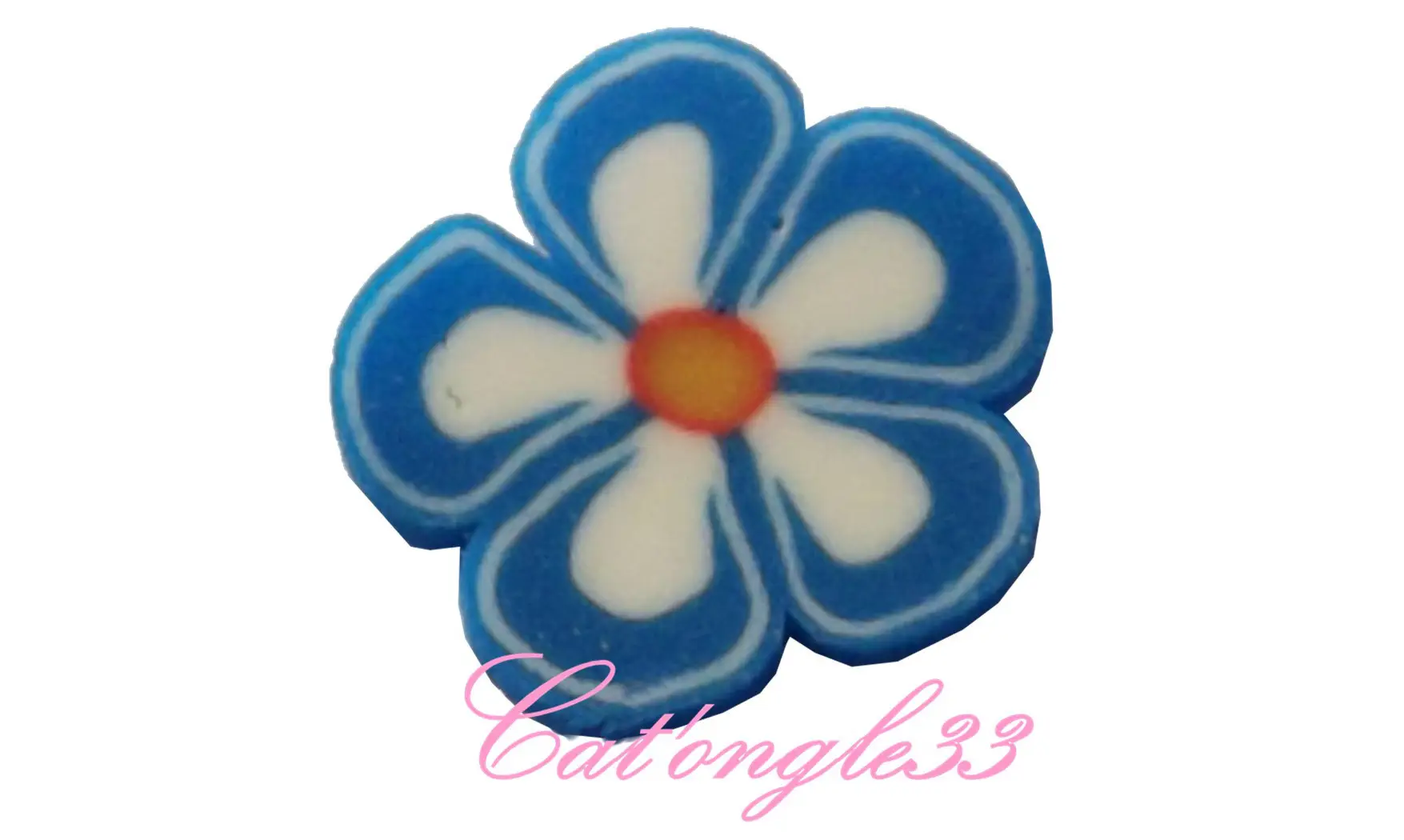Baton fimo fleur bleu blanche
