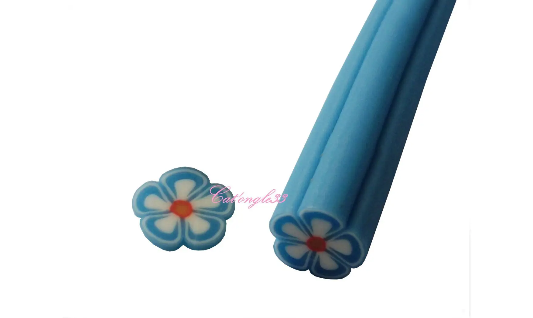Baton fimo fleur bleu clair blanche