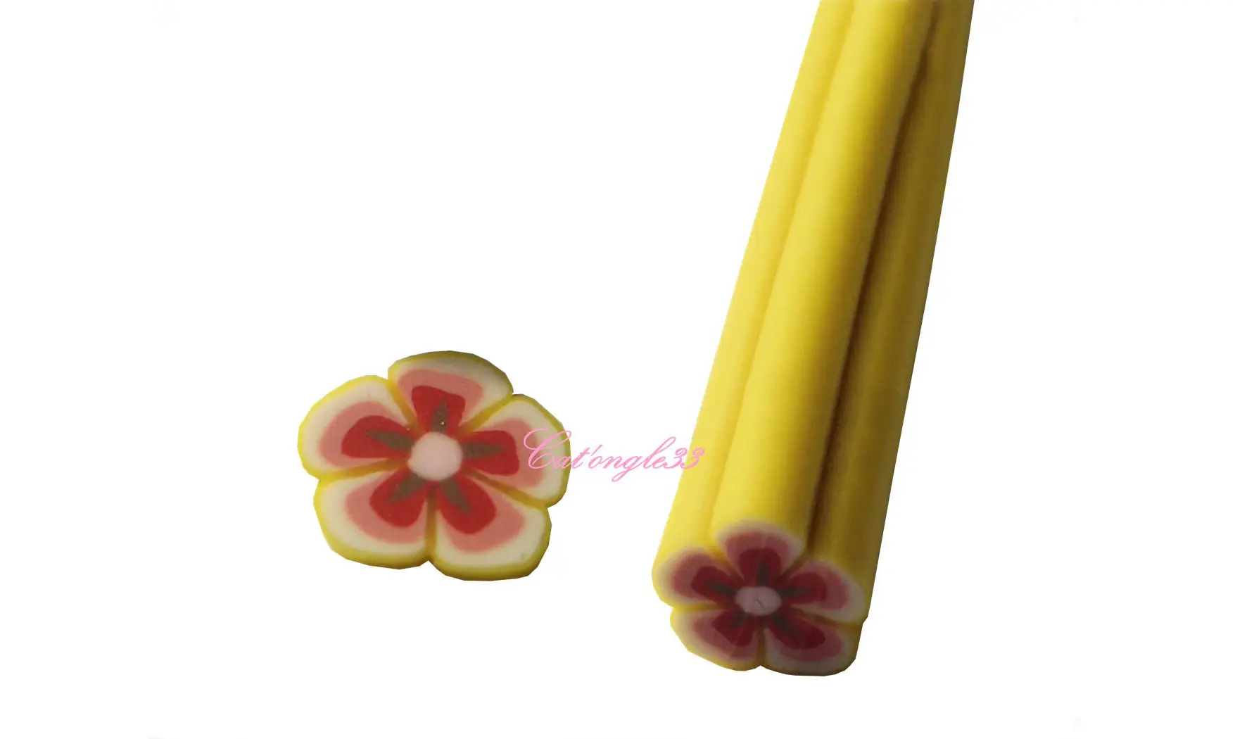 Baton fimo fleur jaune bordeaux