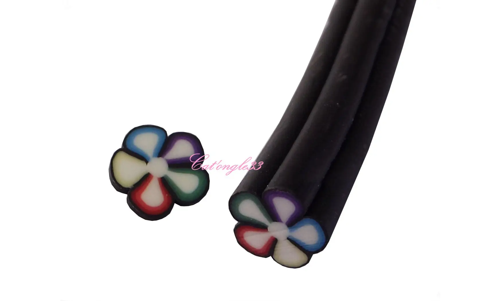 Baton fimo fleur noire multicouleur