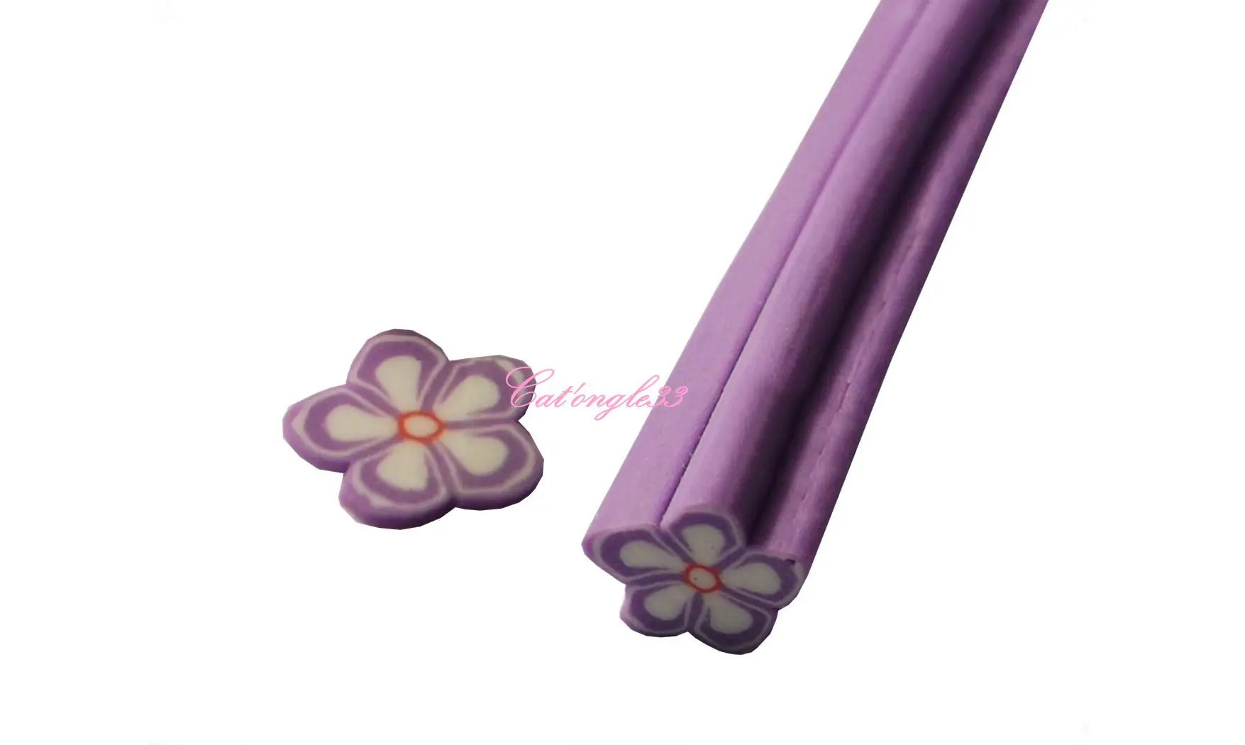 Baton fimo fleur parme blanche