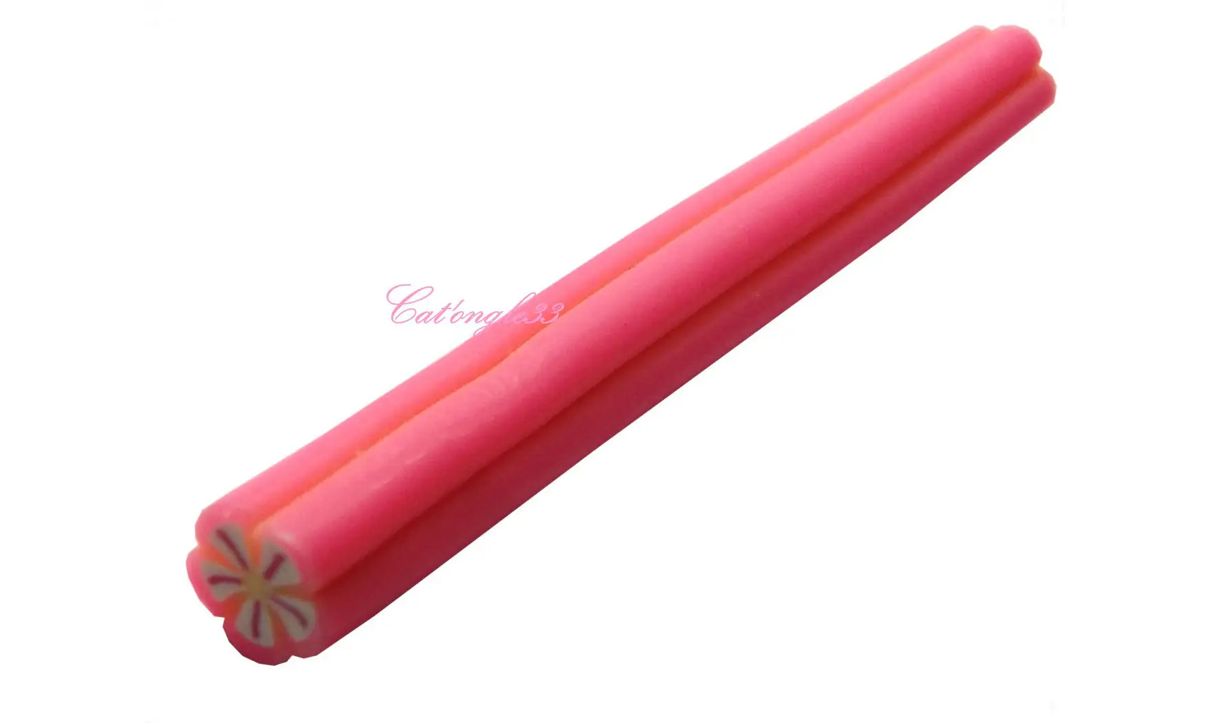 Baton fimo fleur rose blanche 1 trait