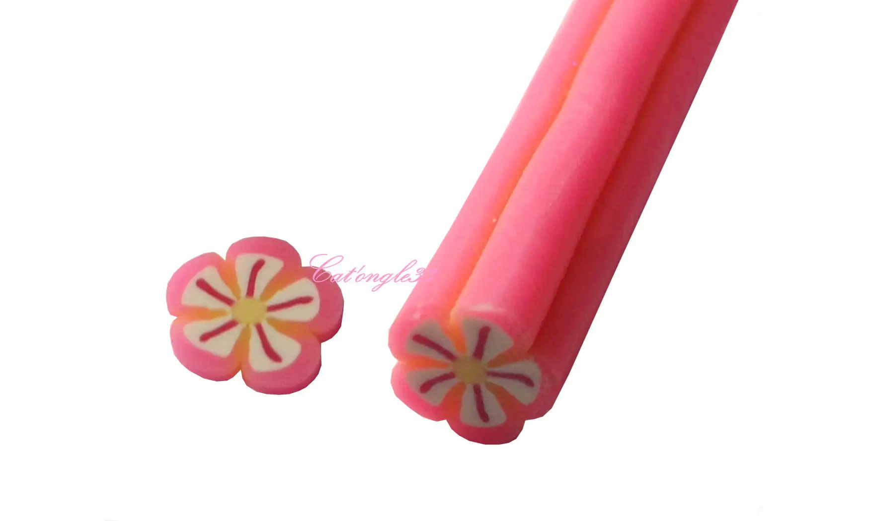 Baton fimo fleur rose blanche 1 trait