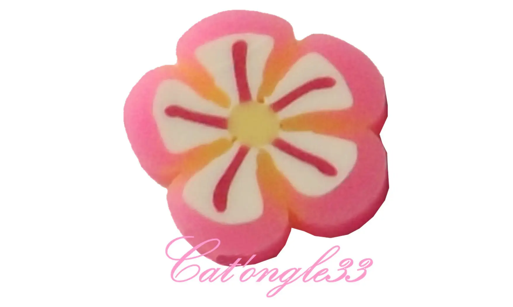 Baton fimo fleur rose blanche 1 trait