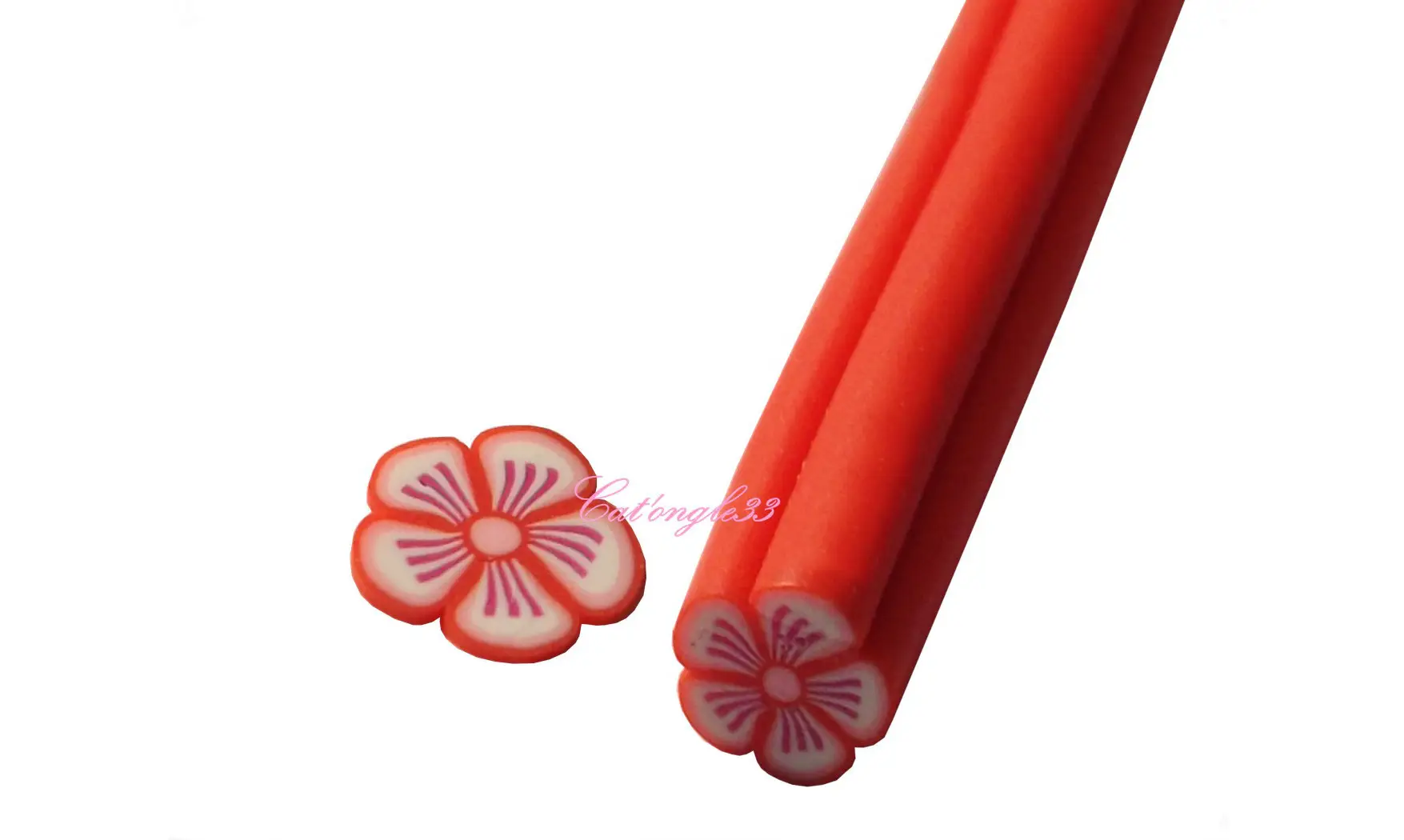 Baton fimo fleur rouge pétale 3 trait