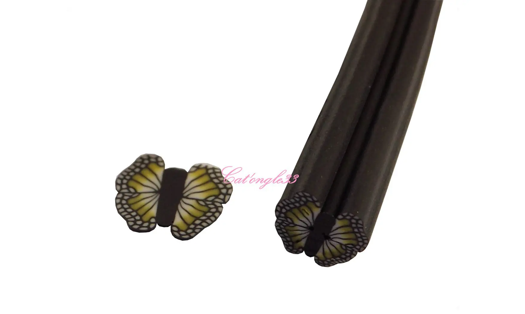 Baton fimo papillon gris, noir, jaune