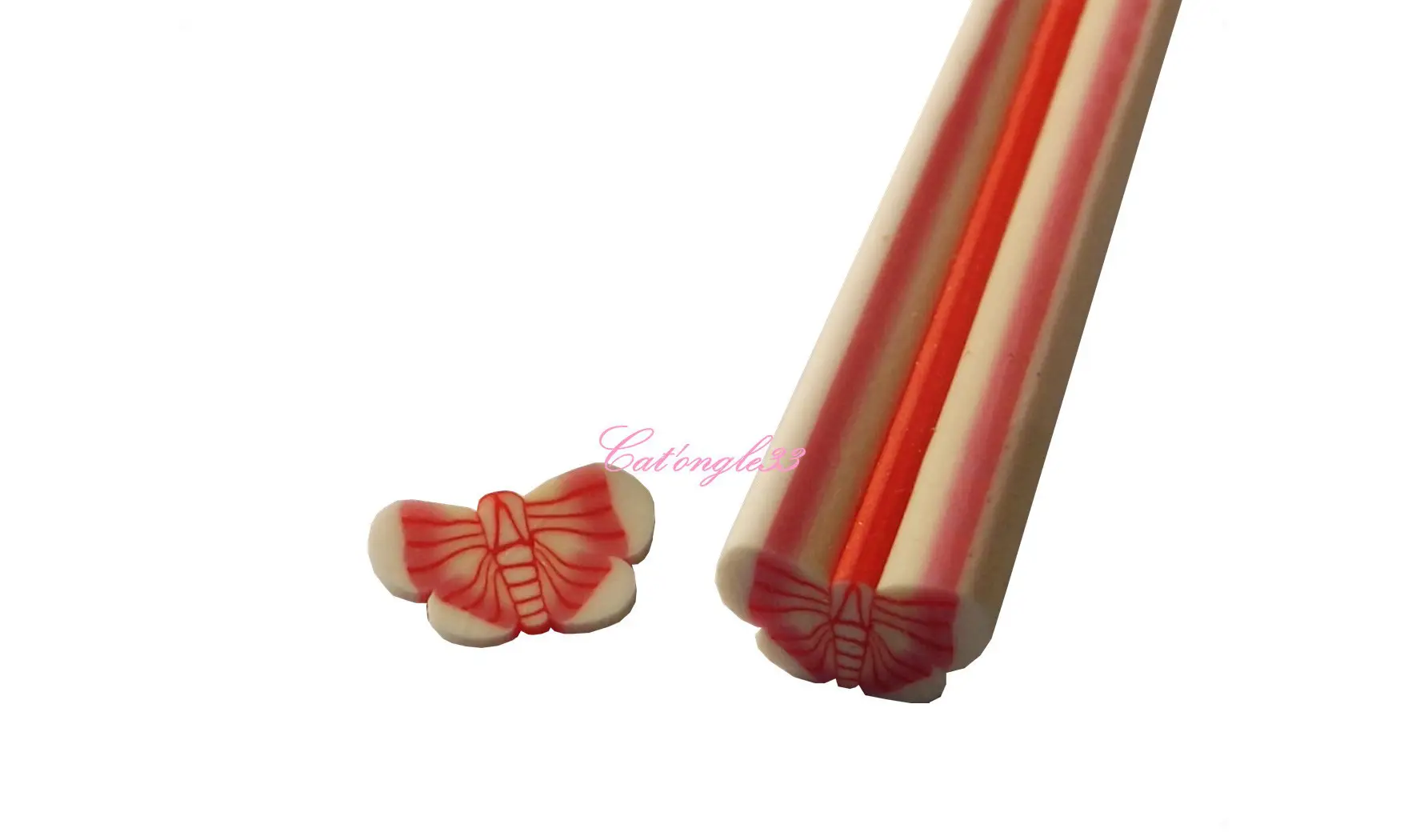 Baton fimo papillon blanc rouge