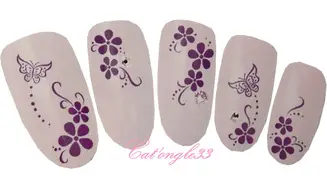 Water décal Fleurs papillons violet T112