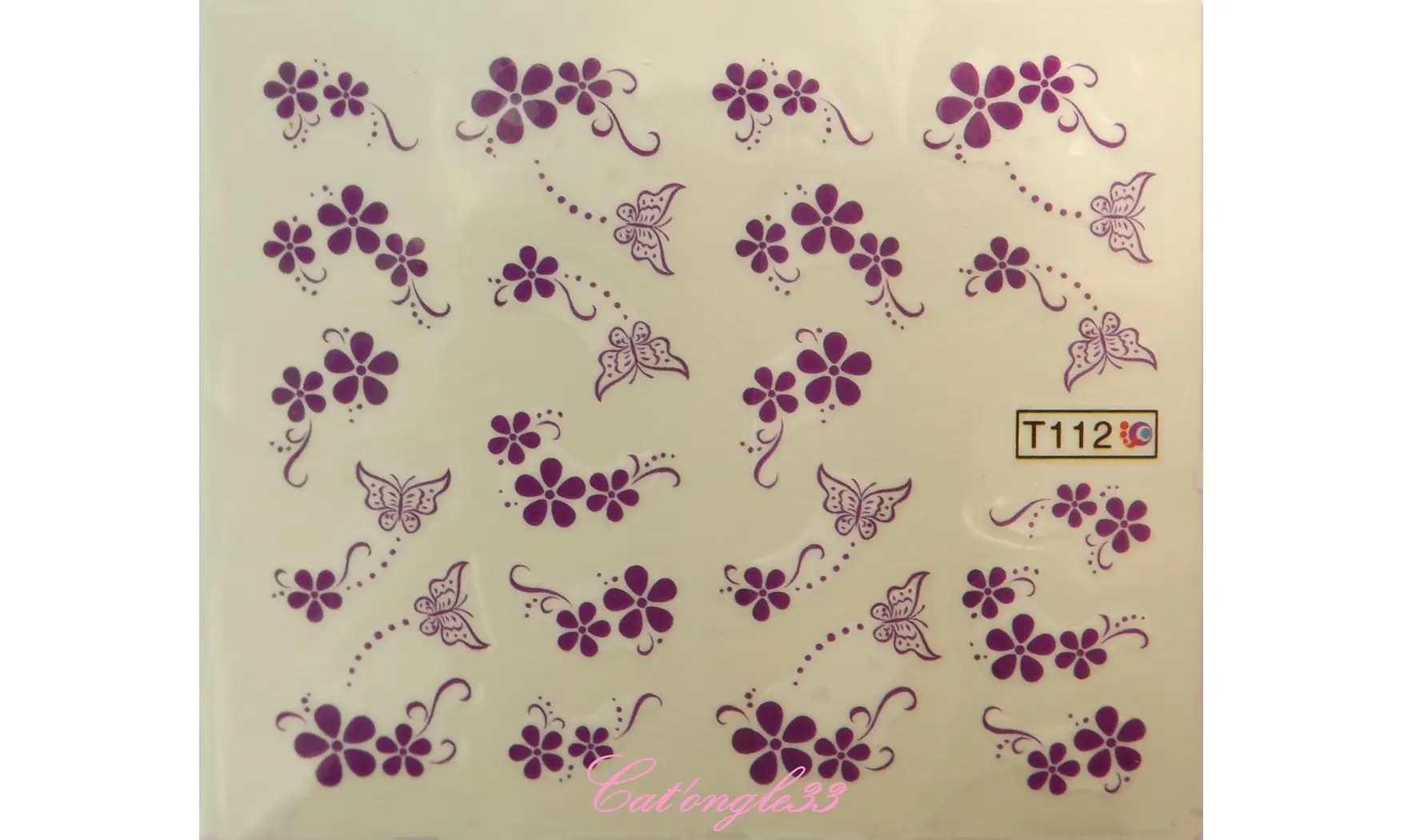 Water décal Fleurs papillons violet T112
