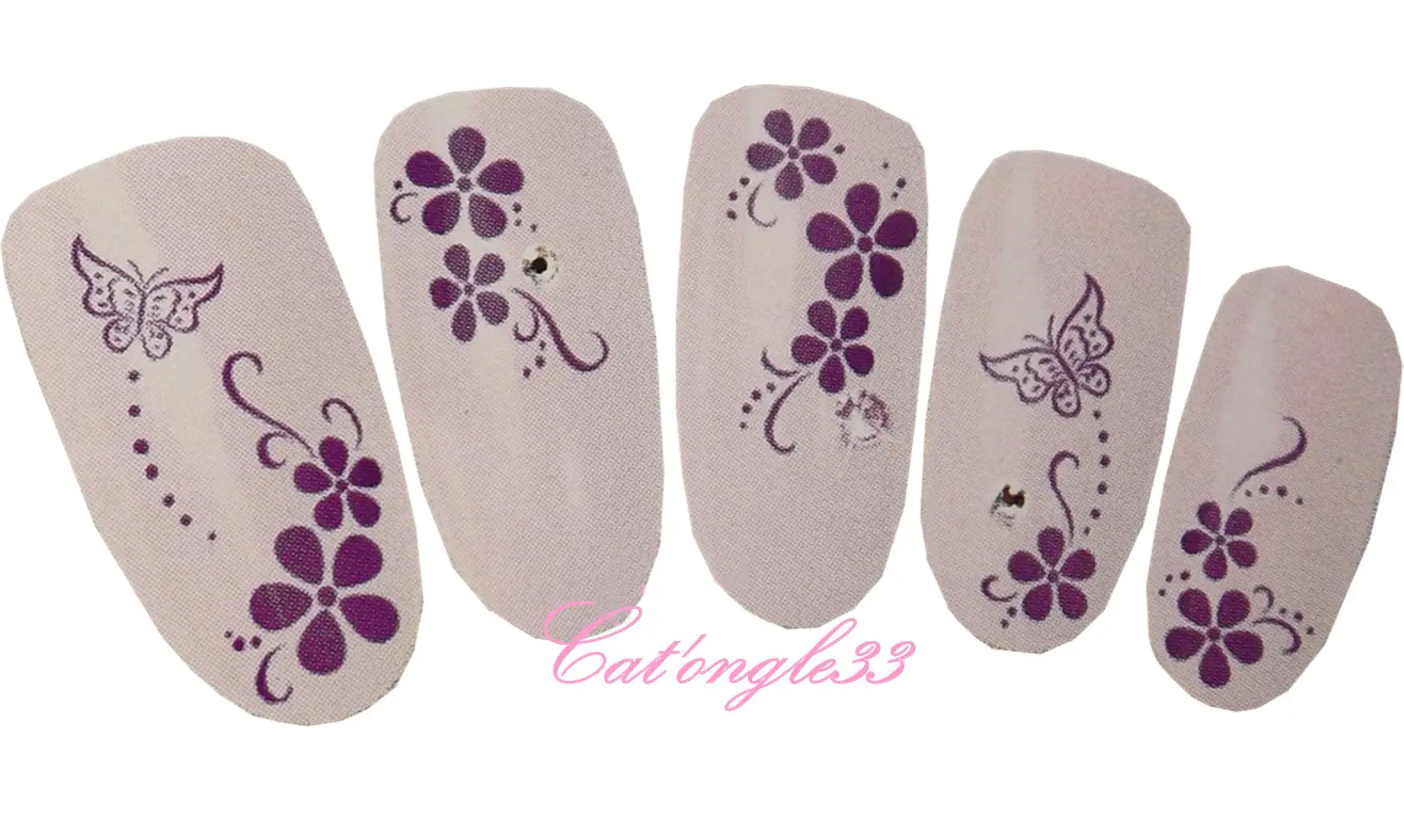 Water décal Fleurs papillons violet T112
