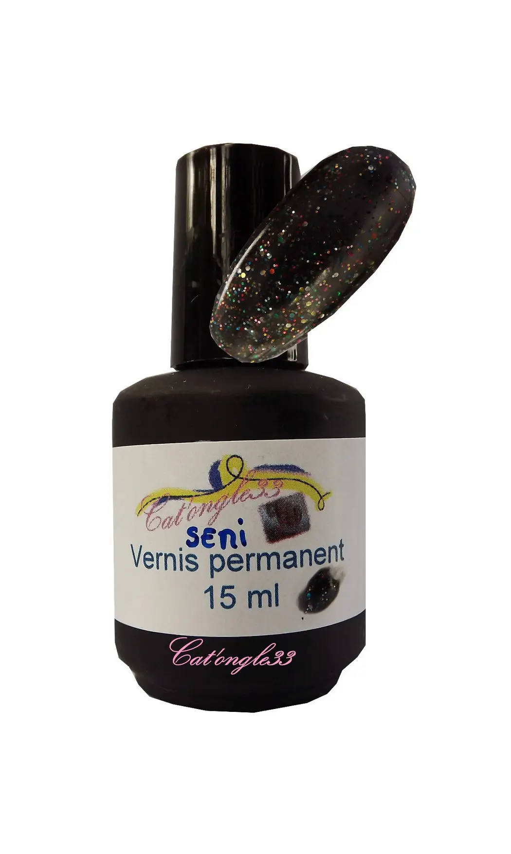 Vernis semi permanent noir paillette mul