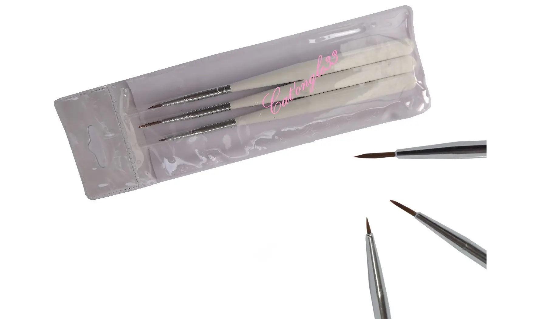 Lot de 3 pinceaux nail art fin