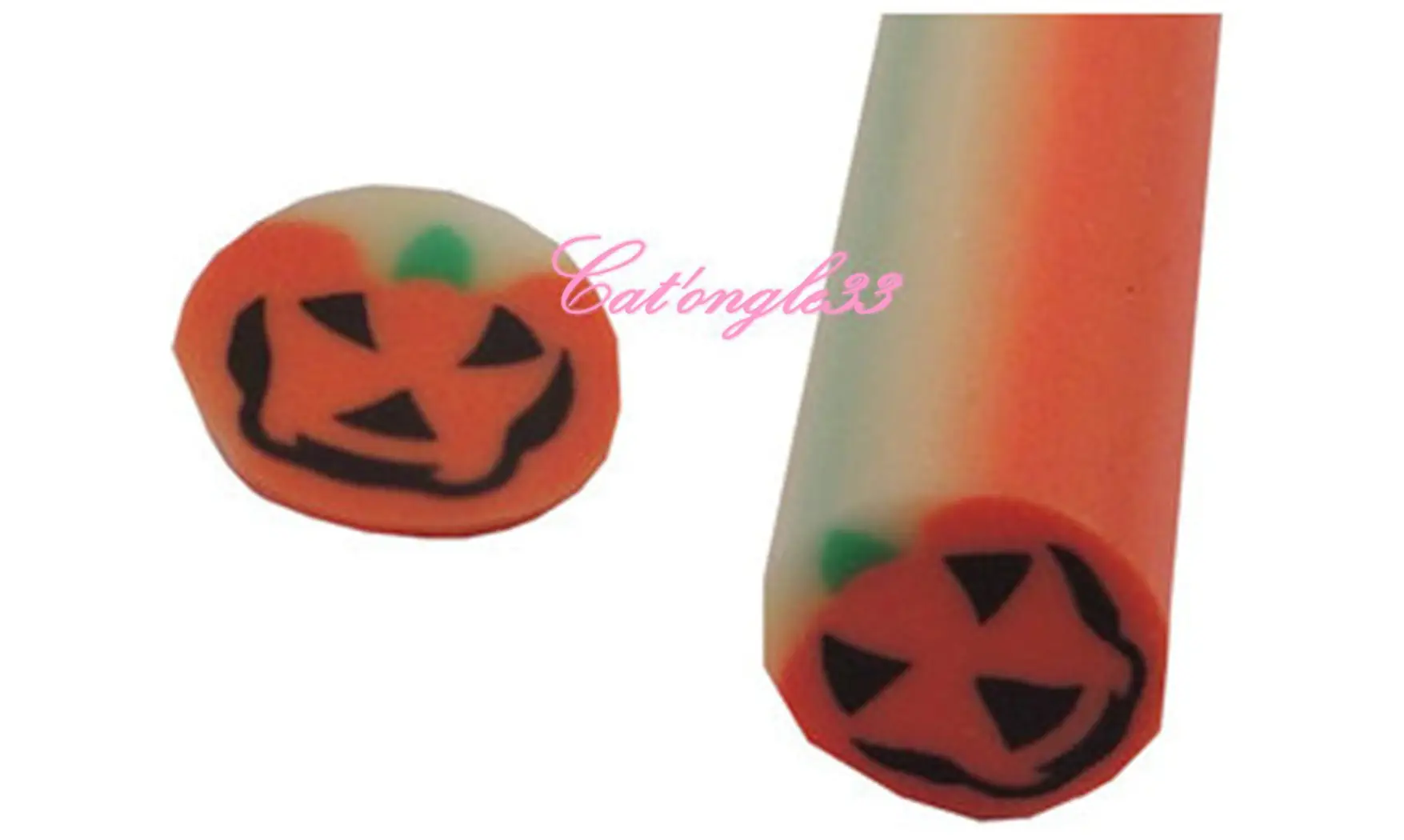 Baton fimo tête citrouille orange