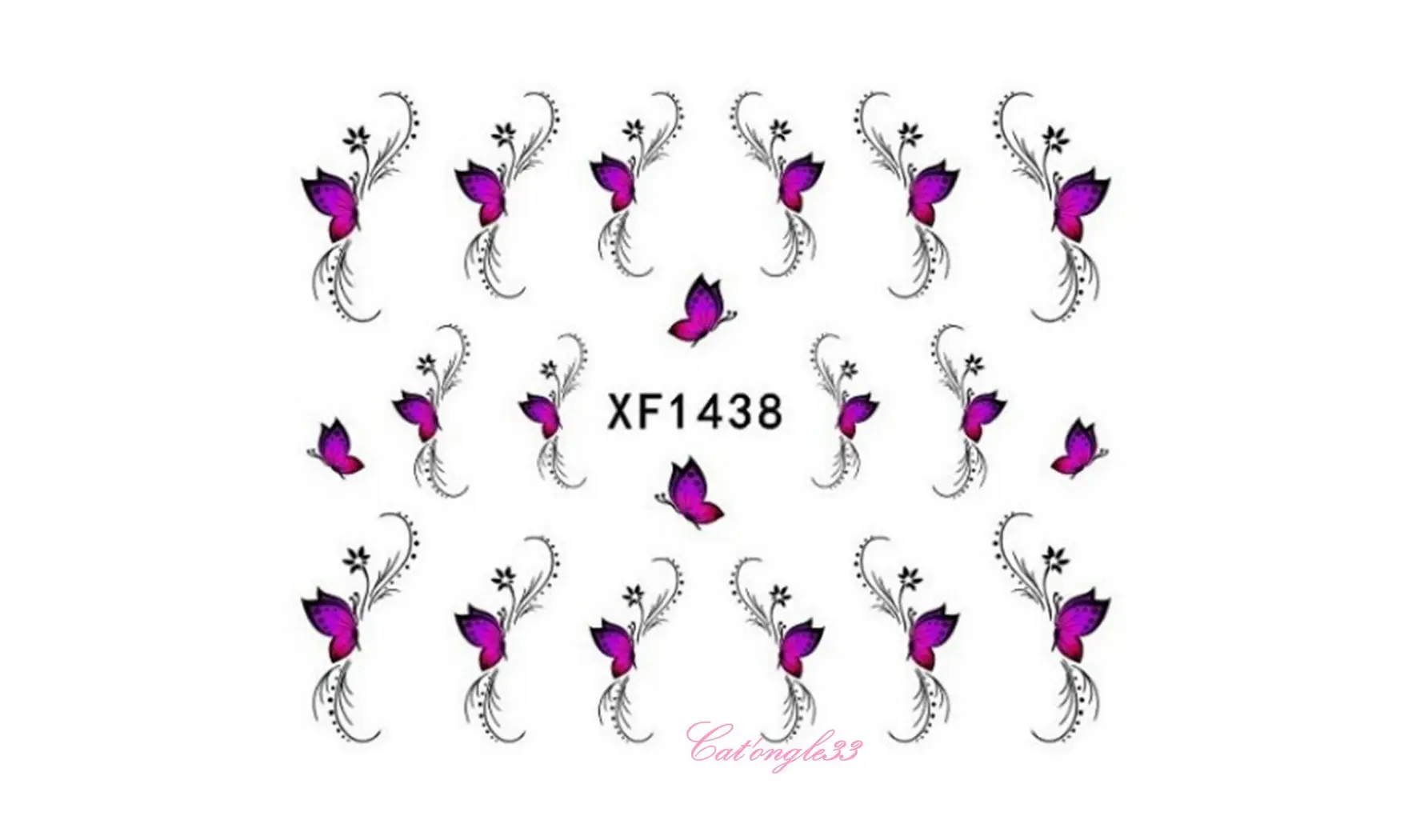Water decal papillon fuchsia noir XF1438