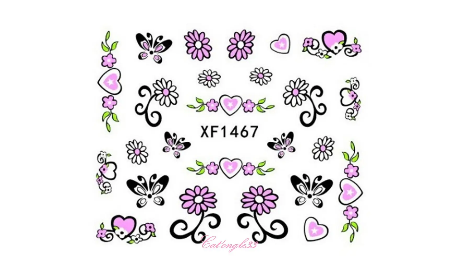 Water decal papillon rose fleur XF1467