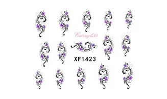 Water decal fleur violette noire XF1423