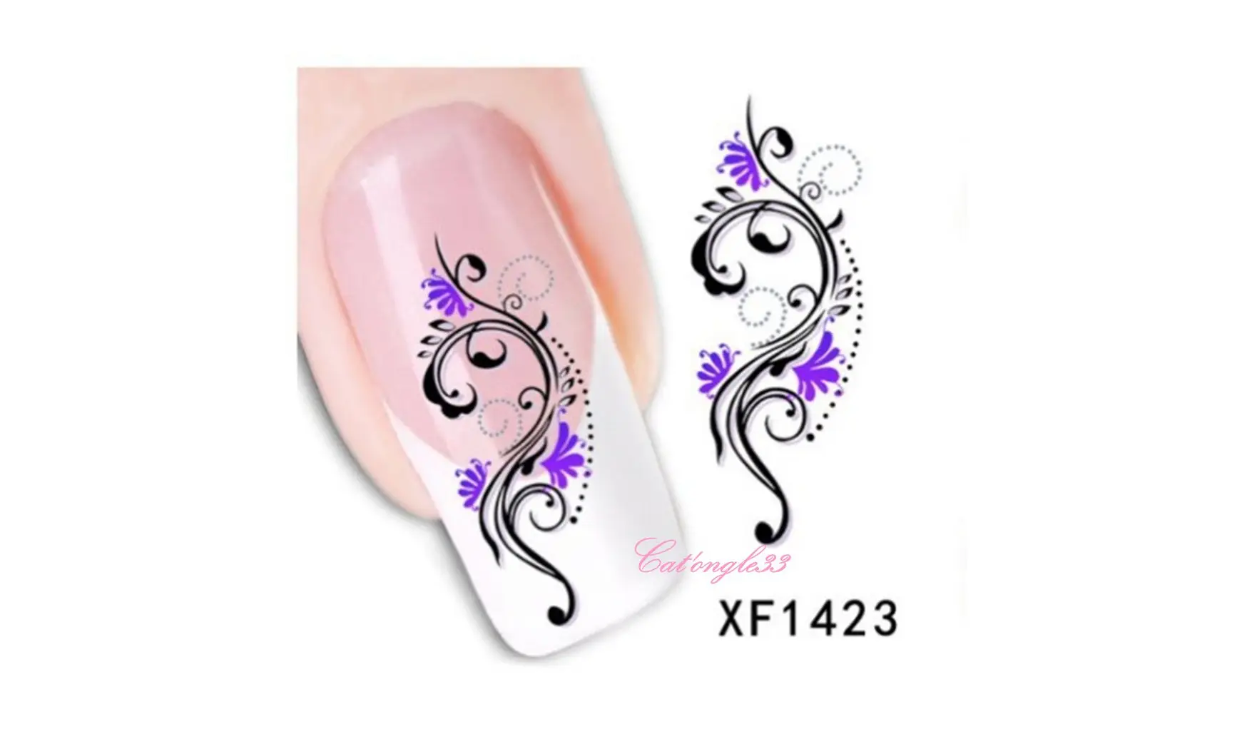 Water decal fleur violette noire XF1423