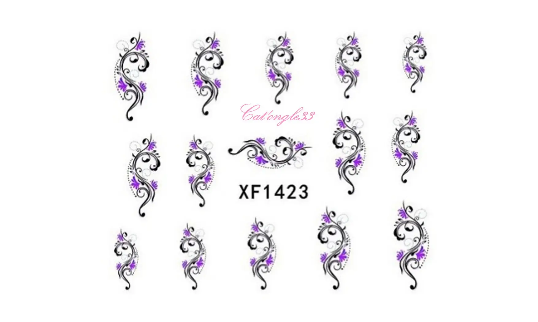 Water decal fleur violette noire XF1423