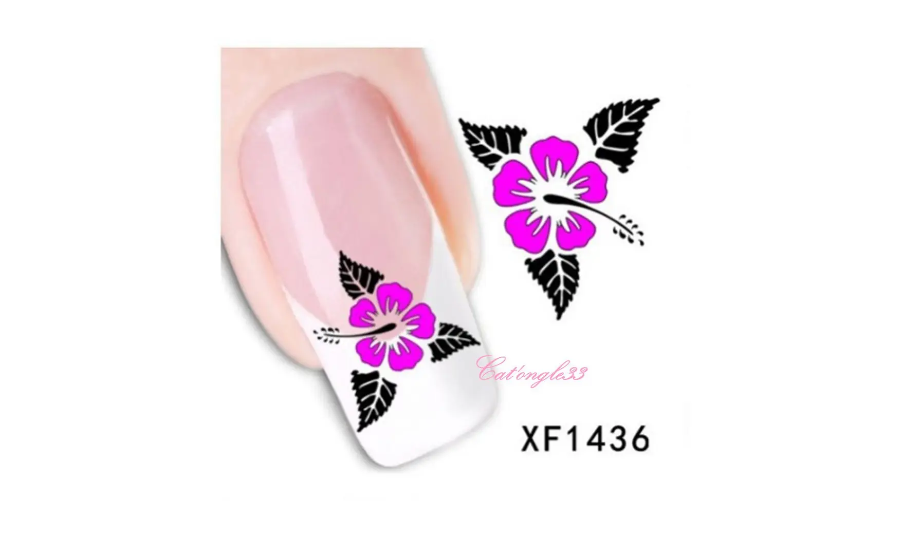 Water decal hibiscus rose feuille XF1436