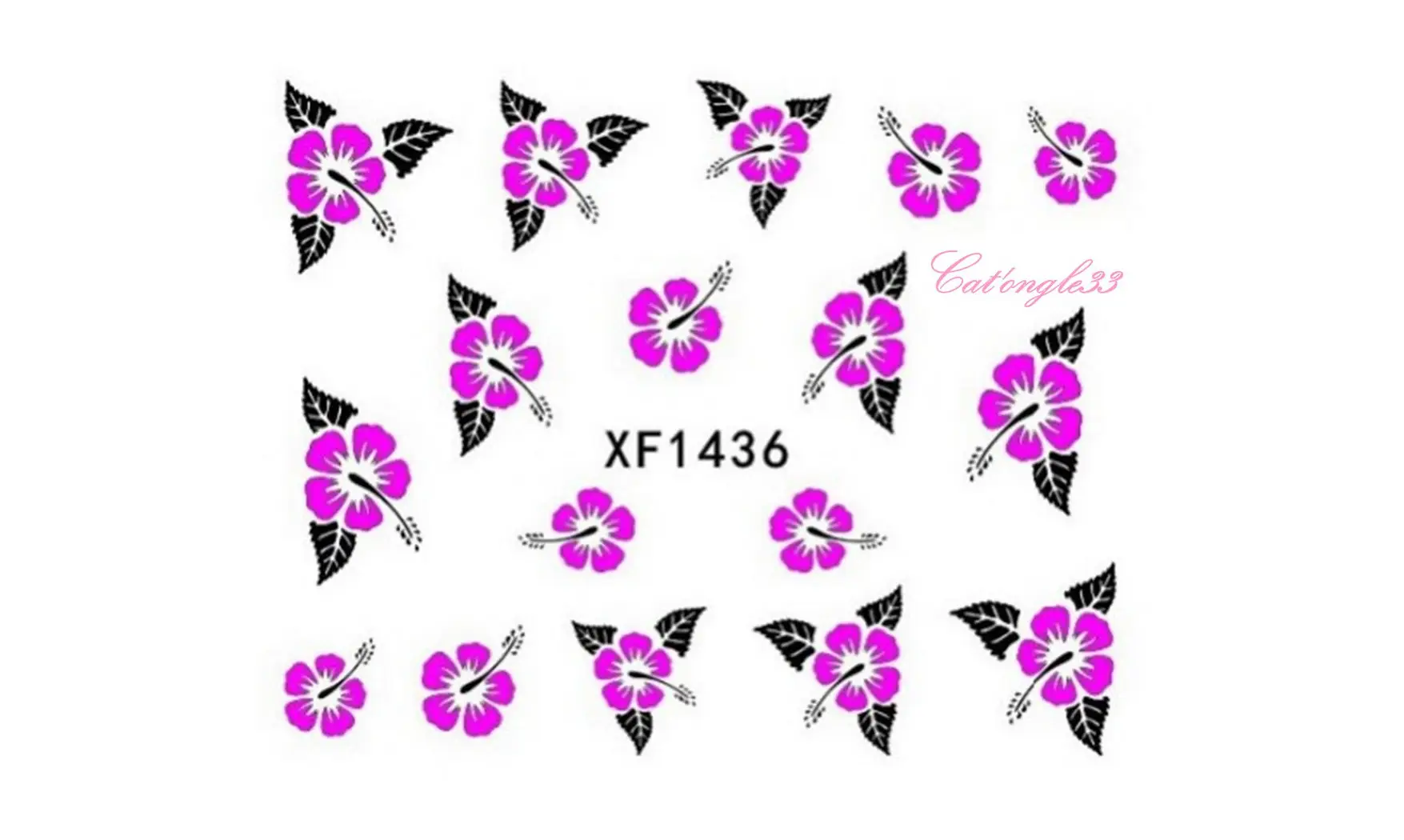 Water decal hibiscus rose feuille XF1436