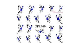 Water decal fleur bleu vrille XF1440