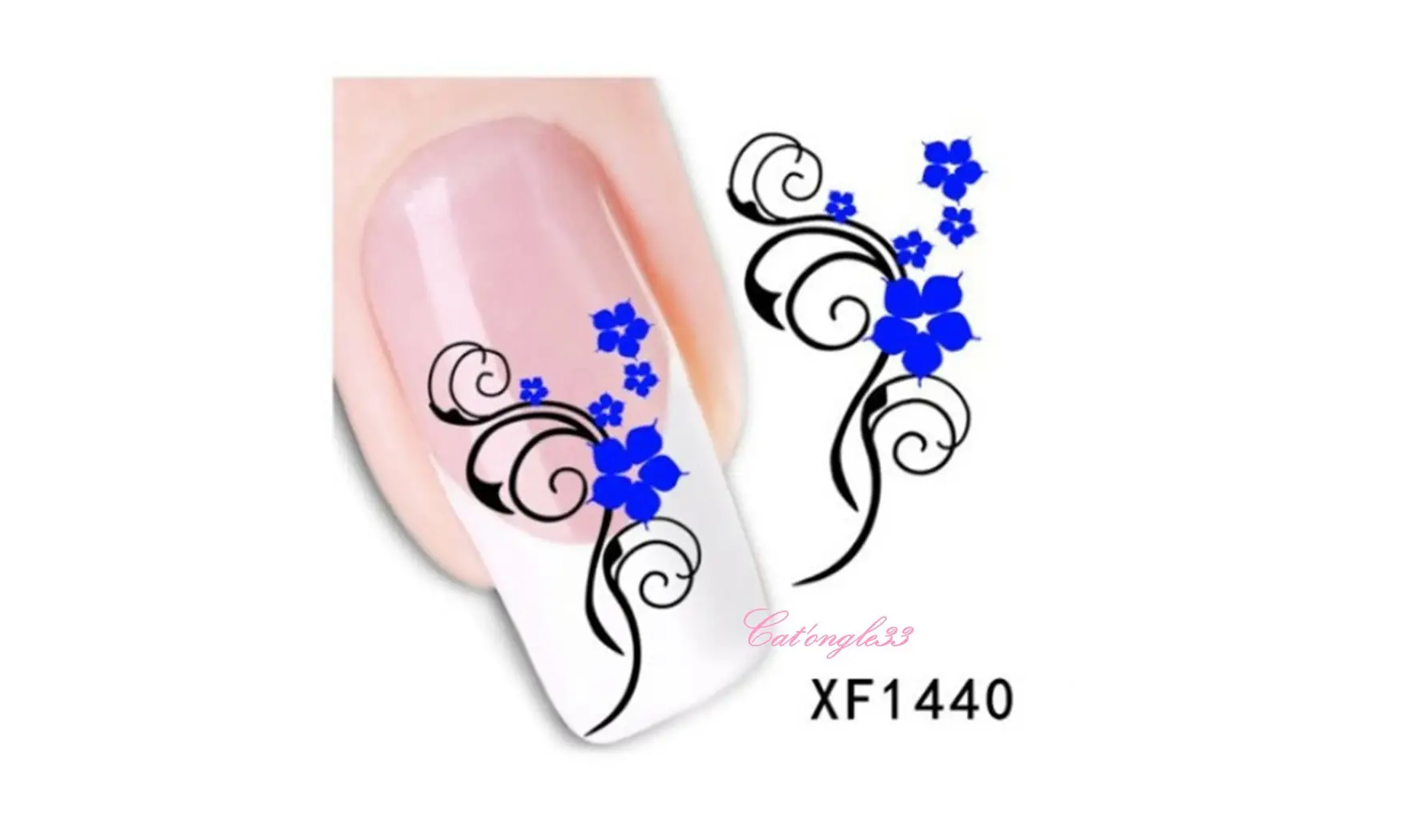 Water decal fleur bleu vrille XF1440