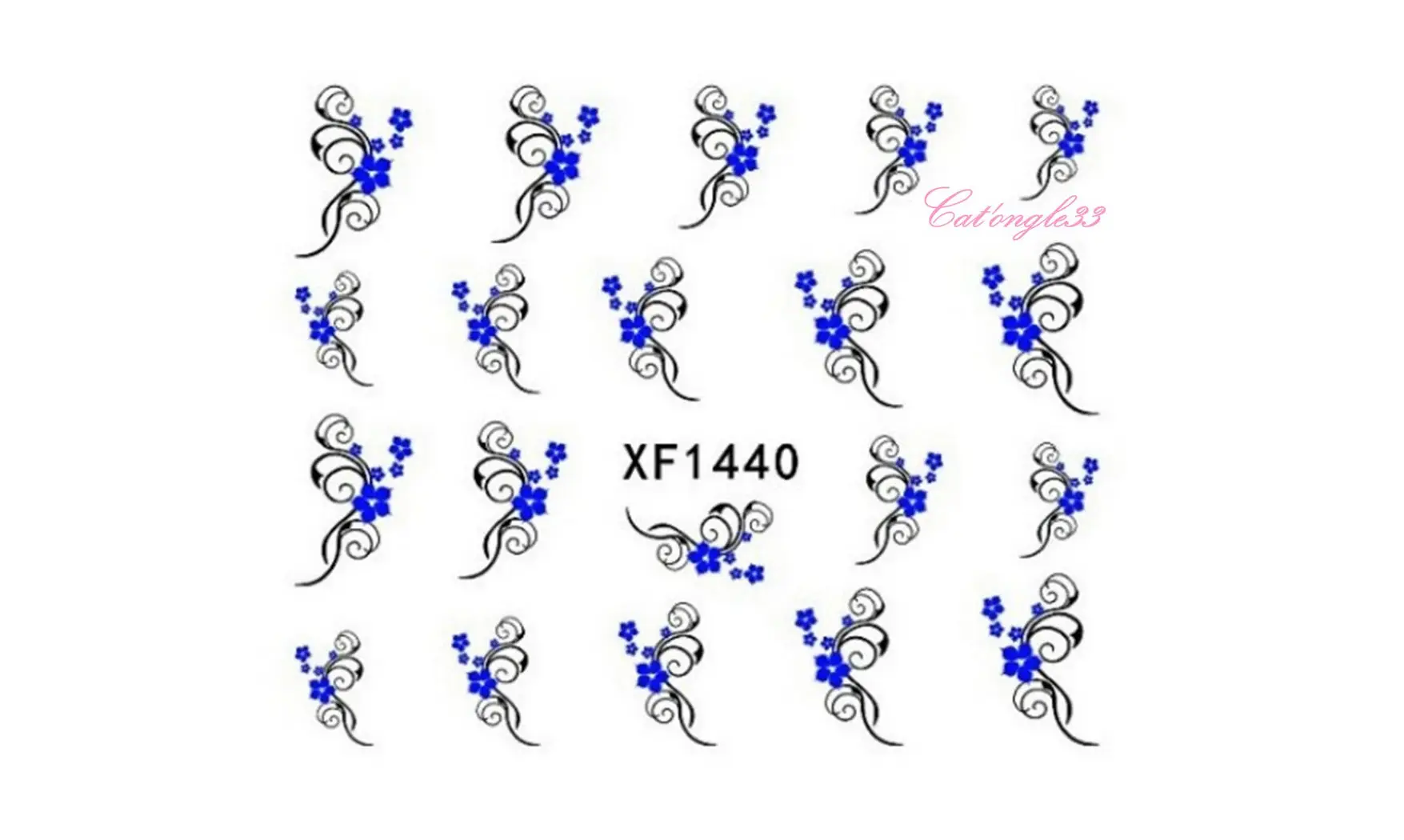 Water decal fleur bleu vrille XF1440